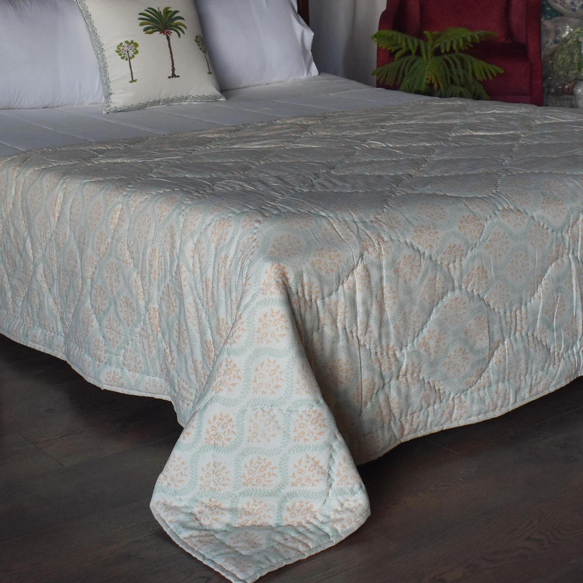 Hand Block Printed Cotton Twin Size Quilt 261022