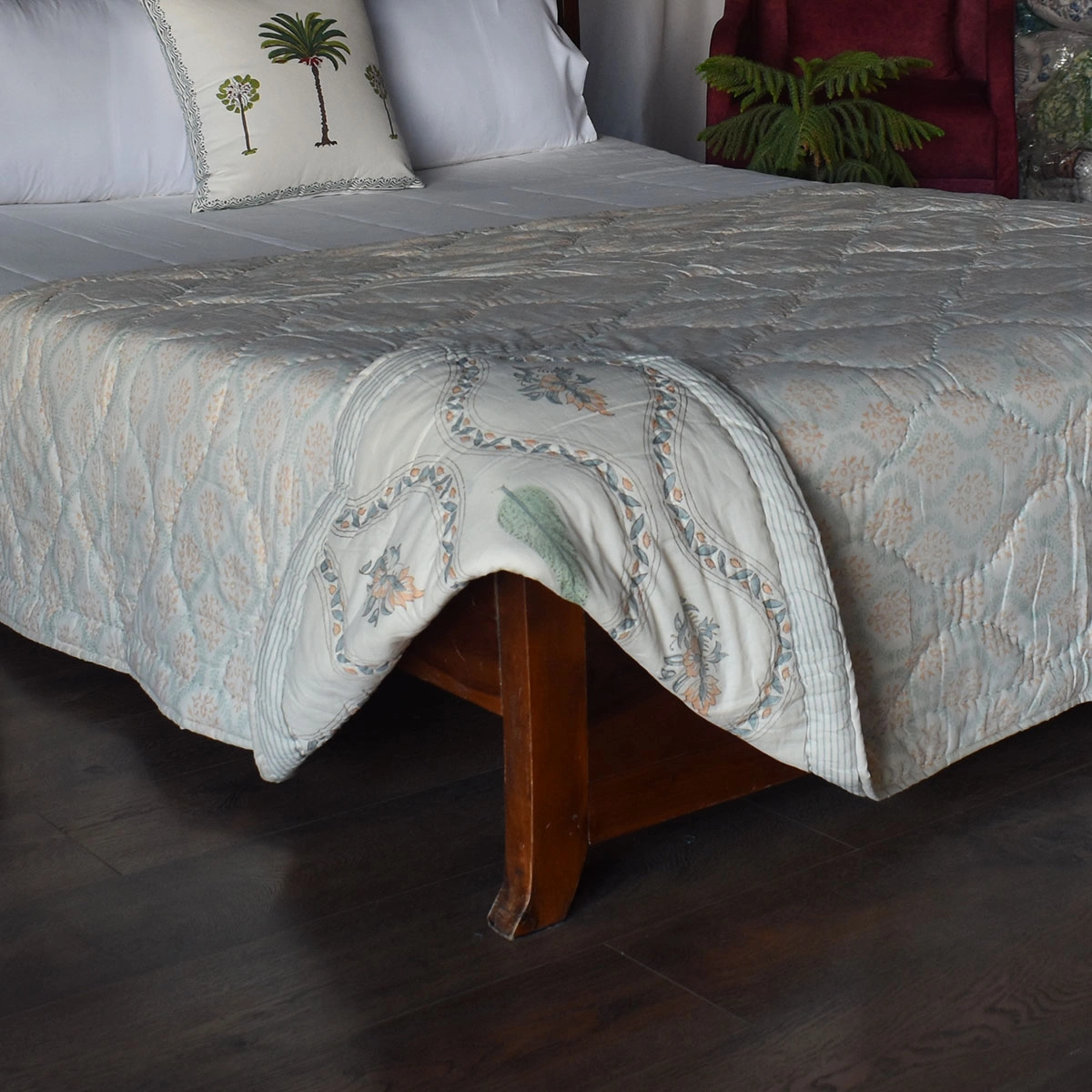 Hand Block Printed Cotton Twin Size Quilt  261022