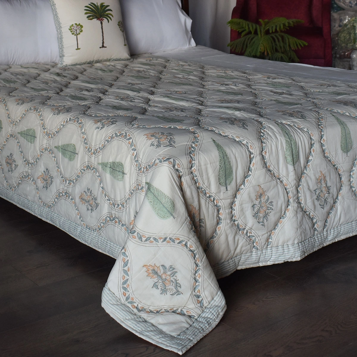 Hand Block Printed Cotton Twin Size Quilt  261022