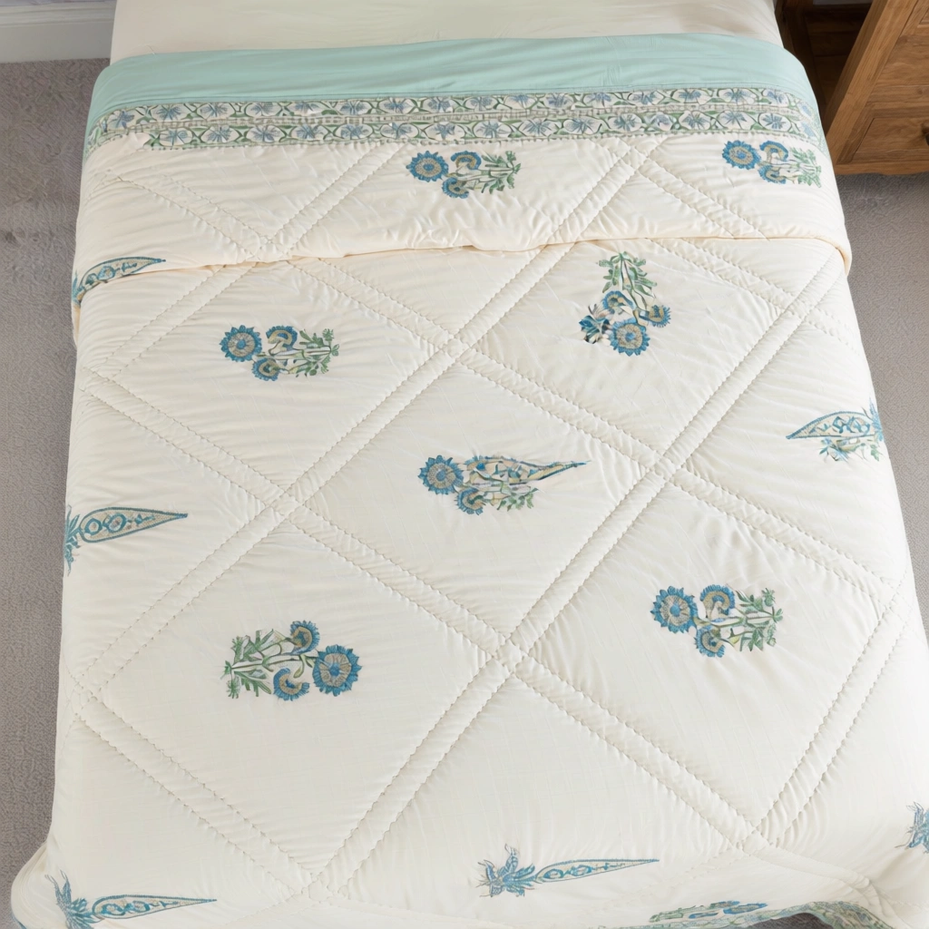 Hand Block Printed Cotton Twin Size Quilt  261023