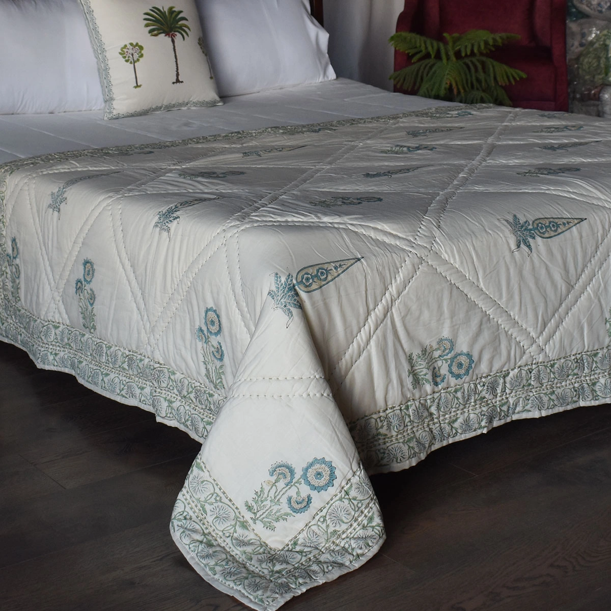 Hand Block Printed Cotton Twin Size Quilt  261023