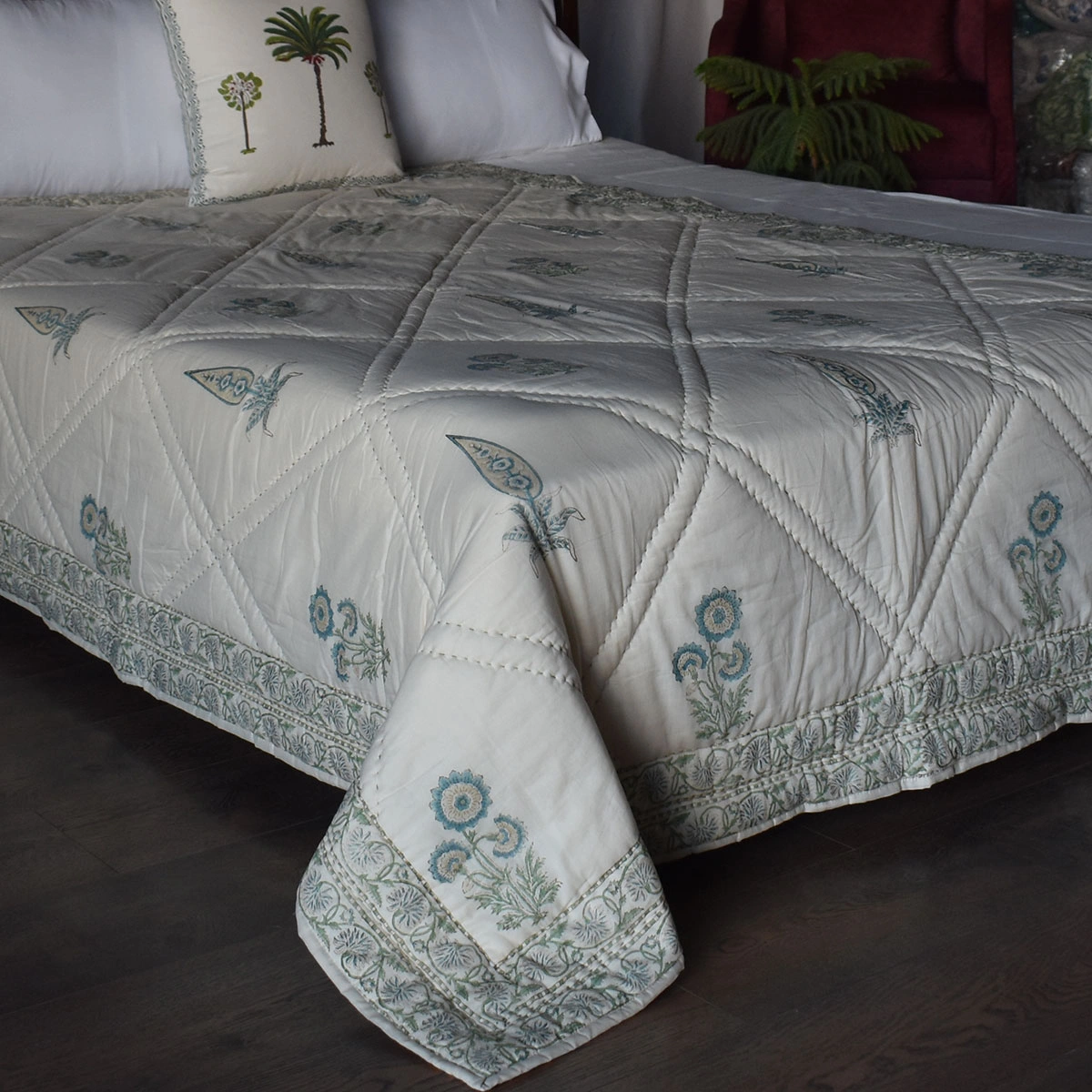 Hand Block Printed Cotton Twin Size Quilt  261023