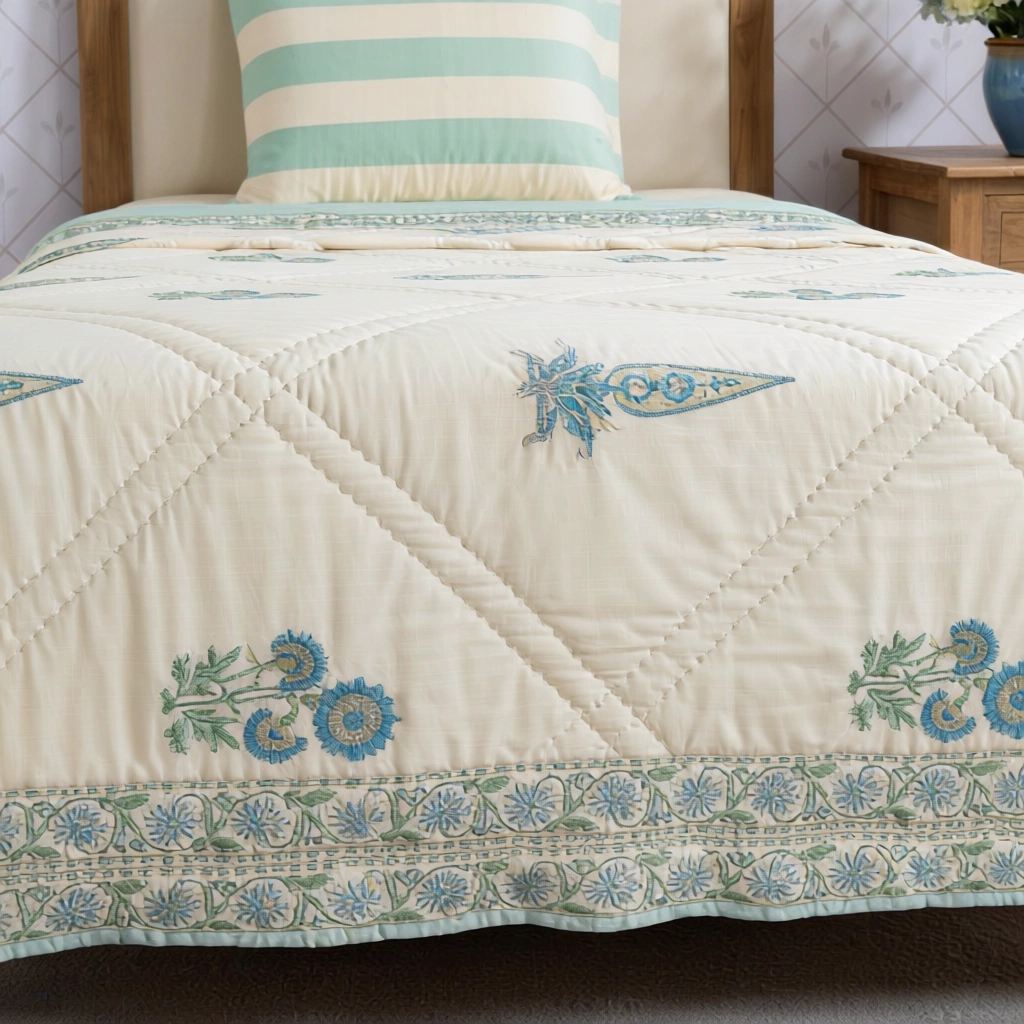 Hand Block Printed Cotton Twin Size Quilt 261023