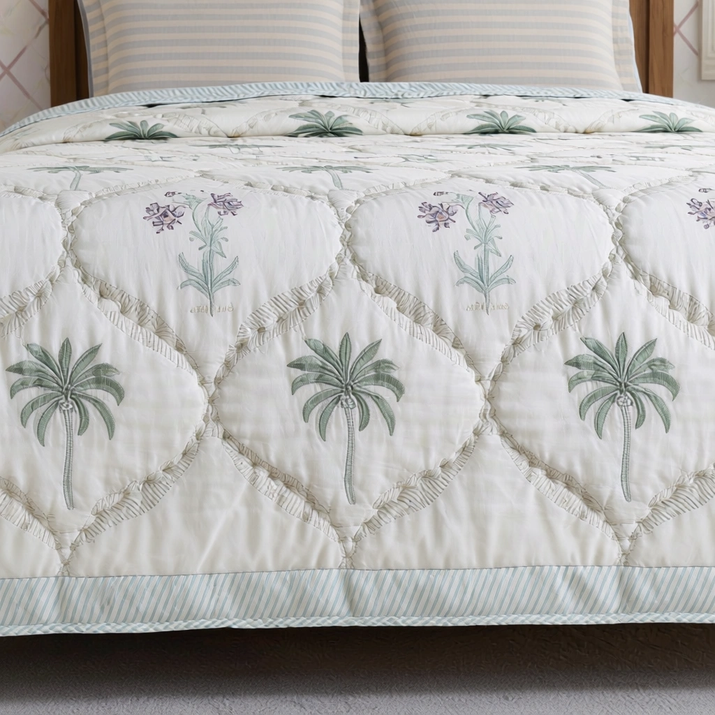 Hand Block Printed Cotton Queen Size Quilt  261201
