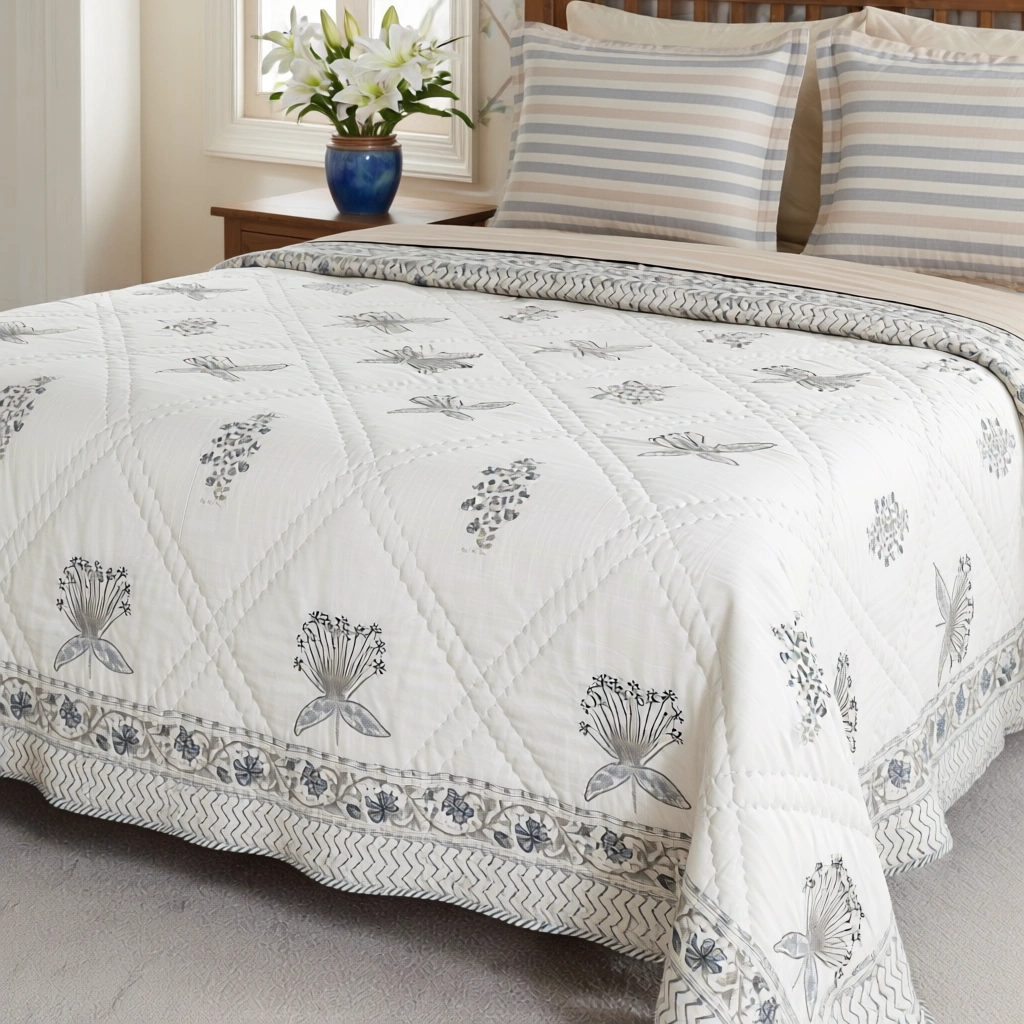 Hand Block Printed Cotton Queen Size Quilt  261202