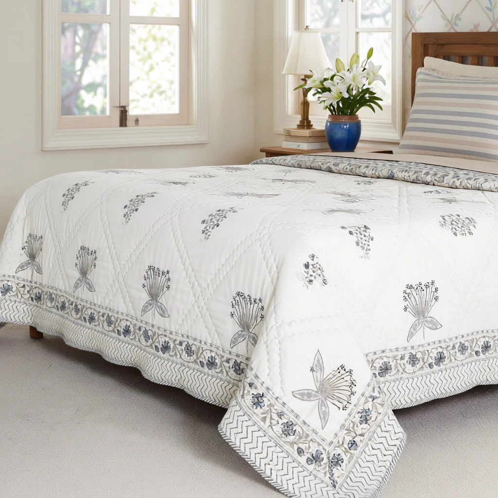 Hand Block Printed Cotton Queen Size Quilt  261202