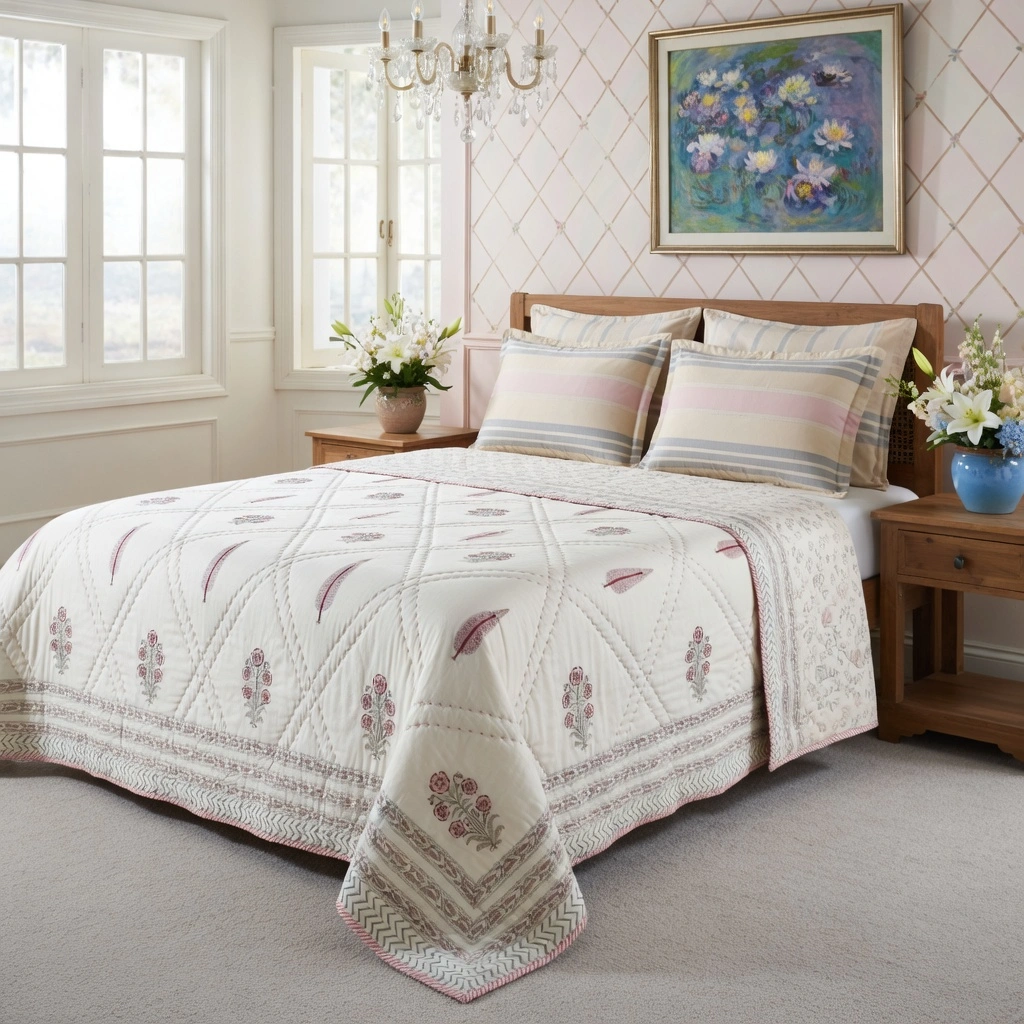 Hand Block Printed Cotton Queen Size Quilt 261203