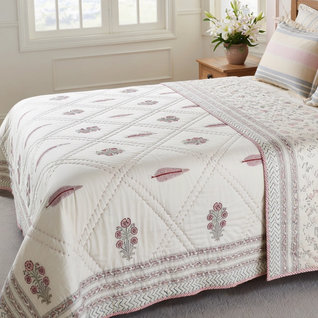 Hand Block Printed Cotton Queen Size Quilt  261203
