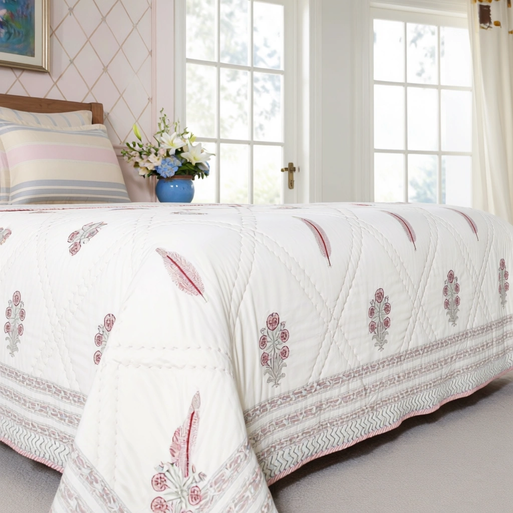 Hand Block Printed Cotton Queen Size Quilt  261203
