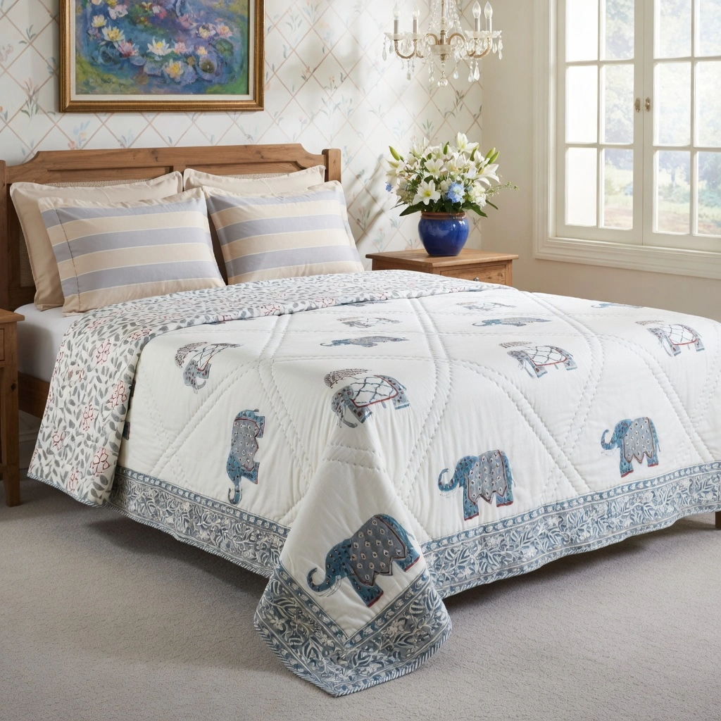 Hand Block Printed Cotton Queen Size Quilt  261204