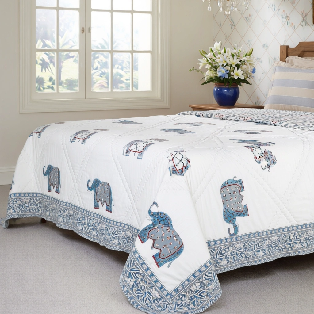 Hand Block Printed Cotton Queen Size Quilt  261204