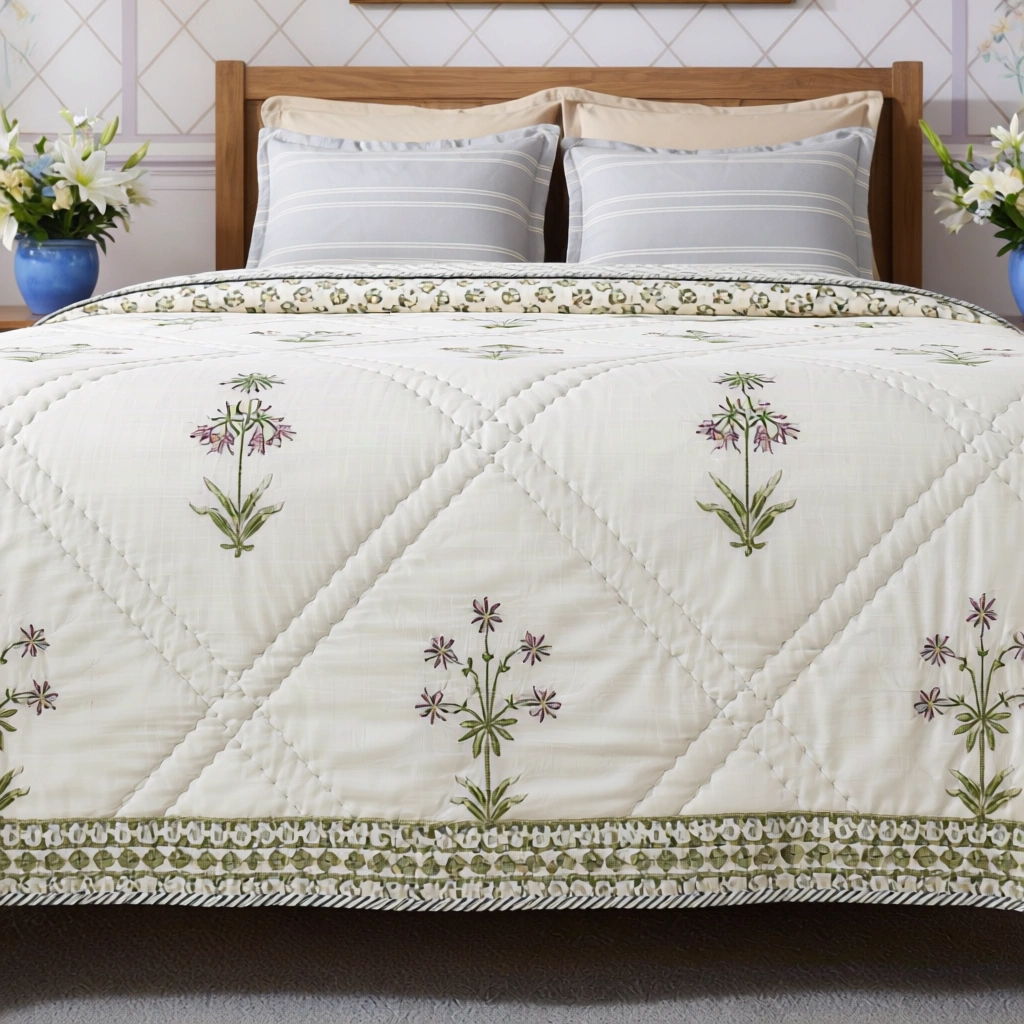 Hand Block Printed Cotton Queen Size Quilt  261205
