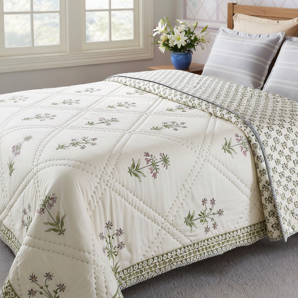 Hand Block Printed Cotton Queen Size Quilt  261205