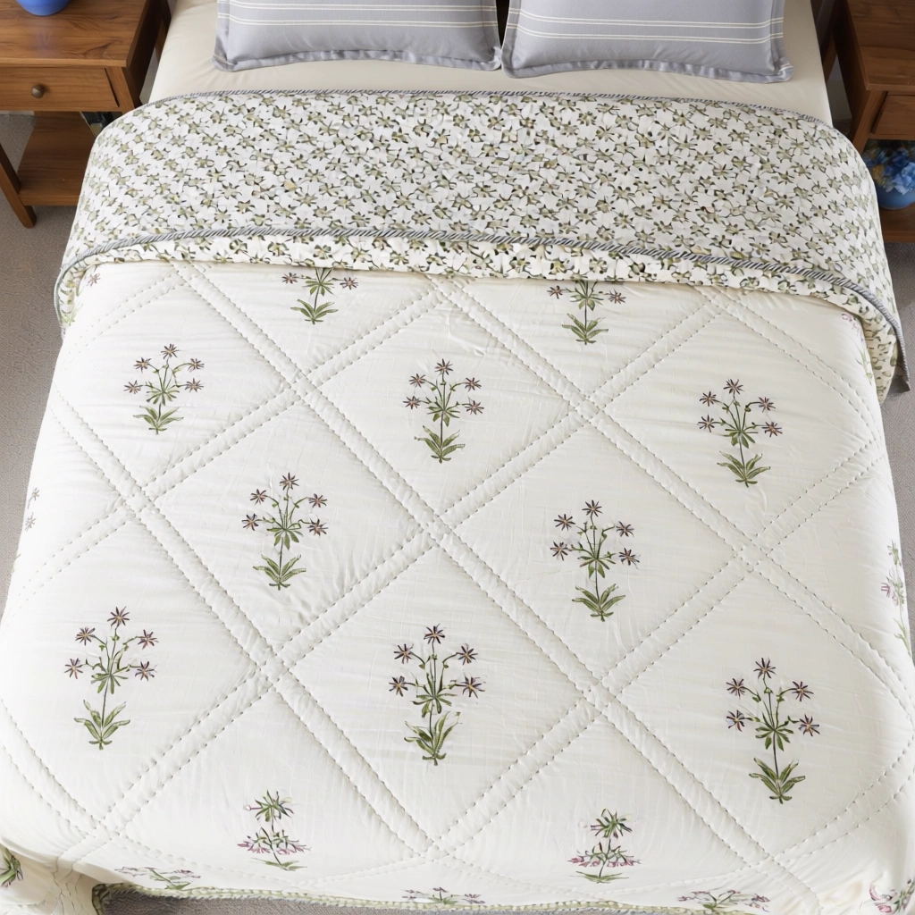 Hand Block Printed Cotton Queen Size Quilt 261205