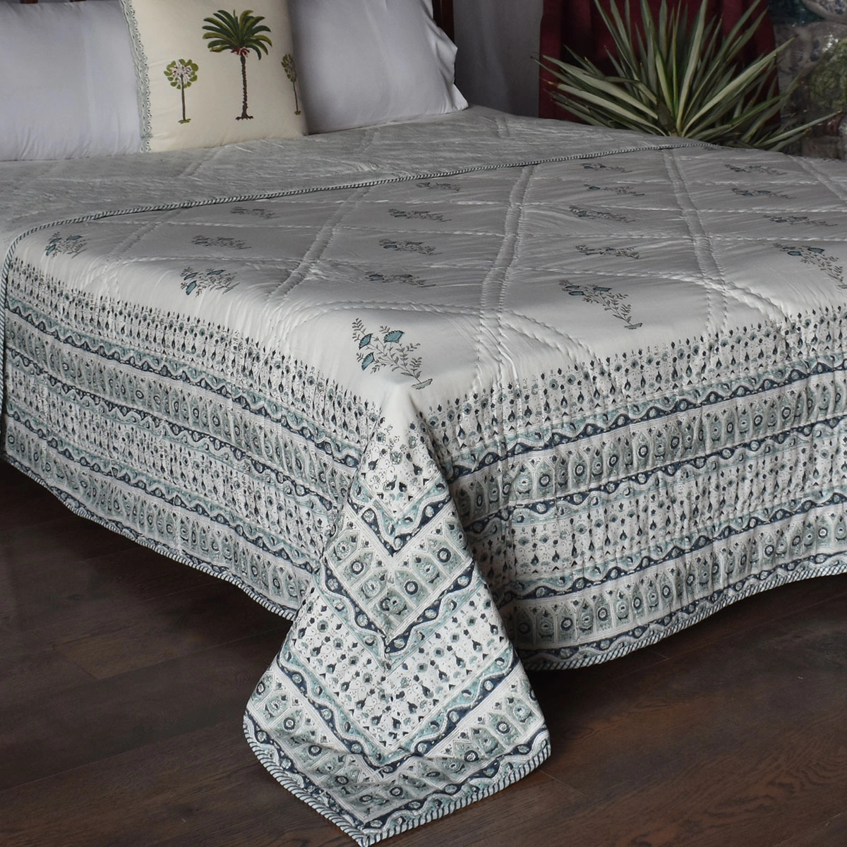 Hand Block Printed Cotton Queen Size Quilt  261207