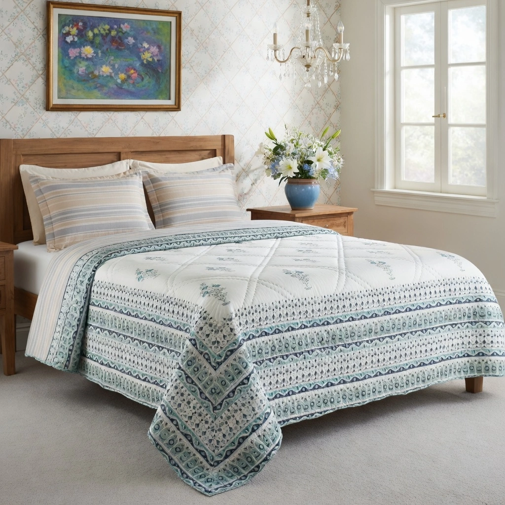 Hand Block Printed Cotton Queen Size Quilt  261207