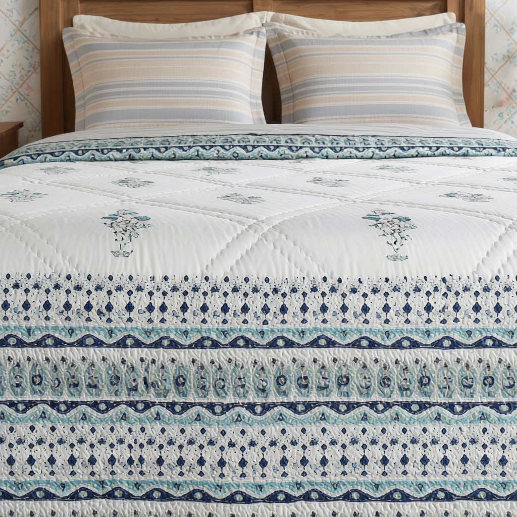 Hand Block Printed Cotton Queen Size Quilt  261207