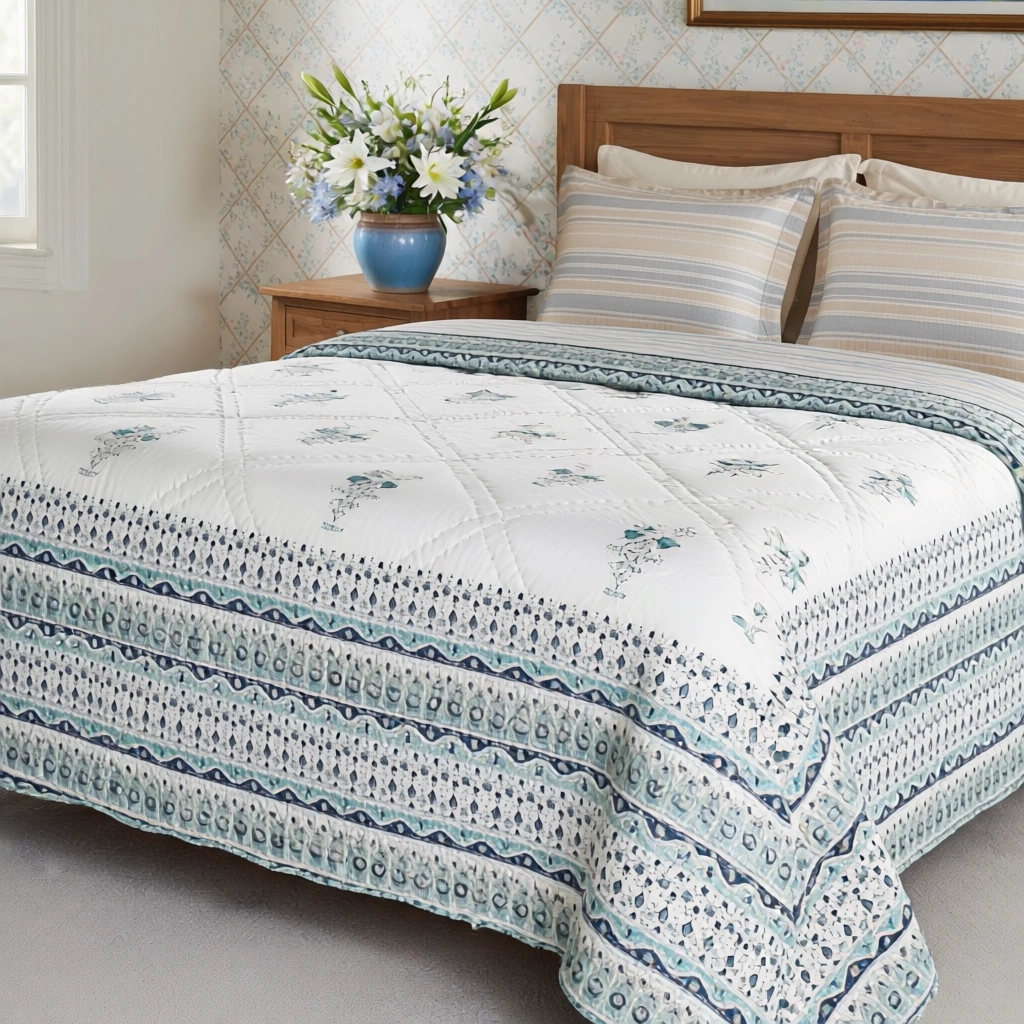 Hand Block Printed Cotton Queen Size Quilt 261207