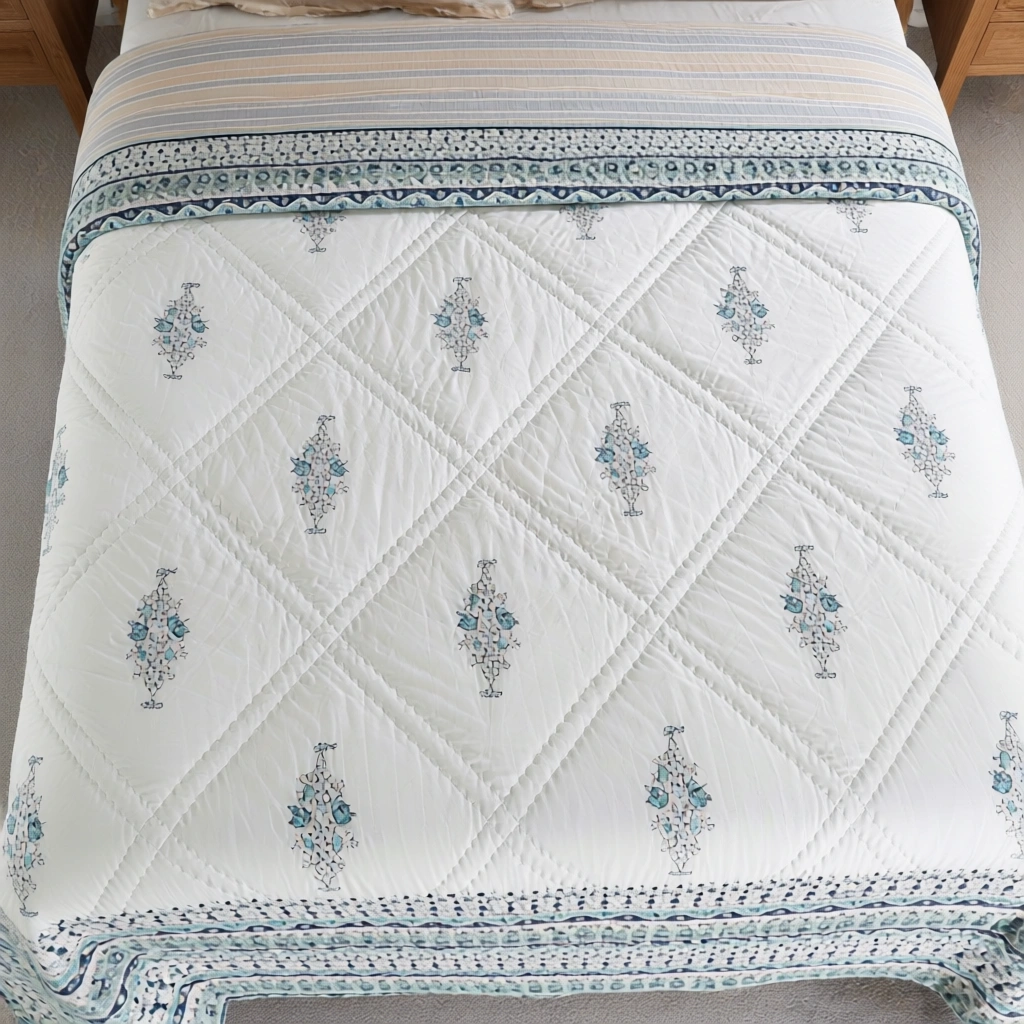 Hand Block Printed Cotton Queen Size Quilt  261207