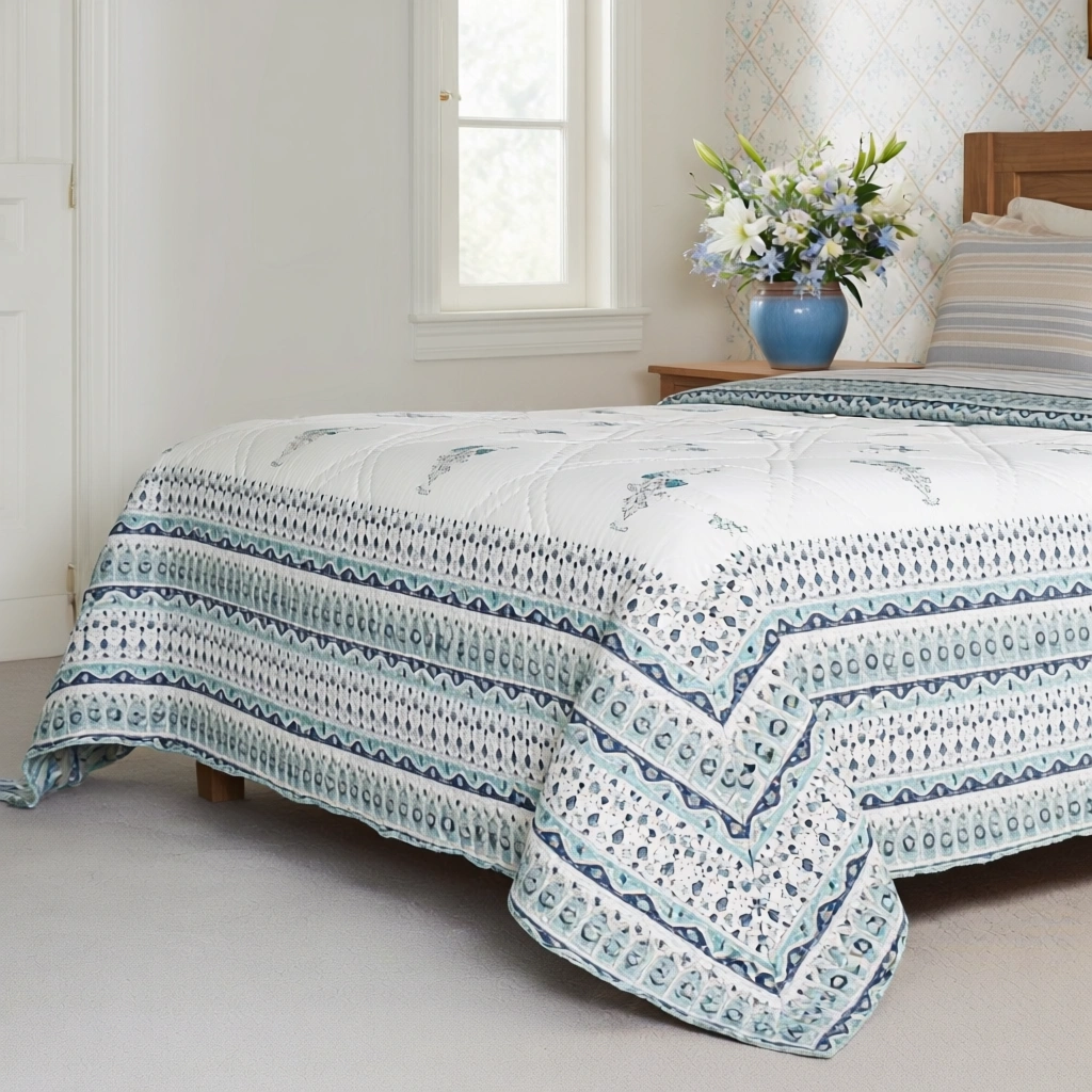 Hand Block Printed Cotton Queen Size Quilt  261207