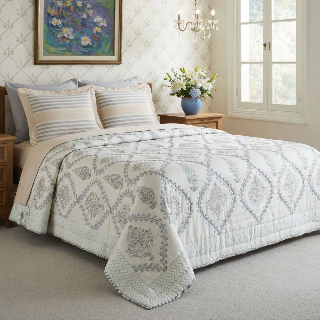 Hand Block Printed Cotton Queen Size Quilt  261208
