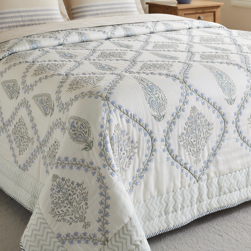 Hand Block Printed Cotton Queen Size Quilt  261208