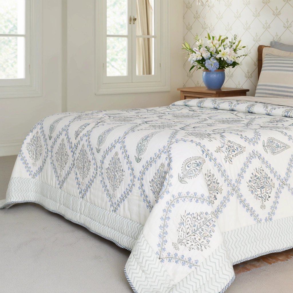 Hand Block Printed Cotton Queen Size Quilt  261208