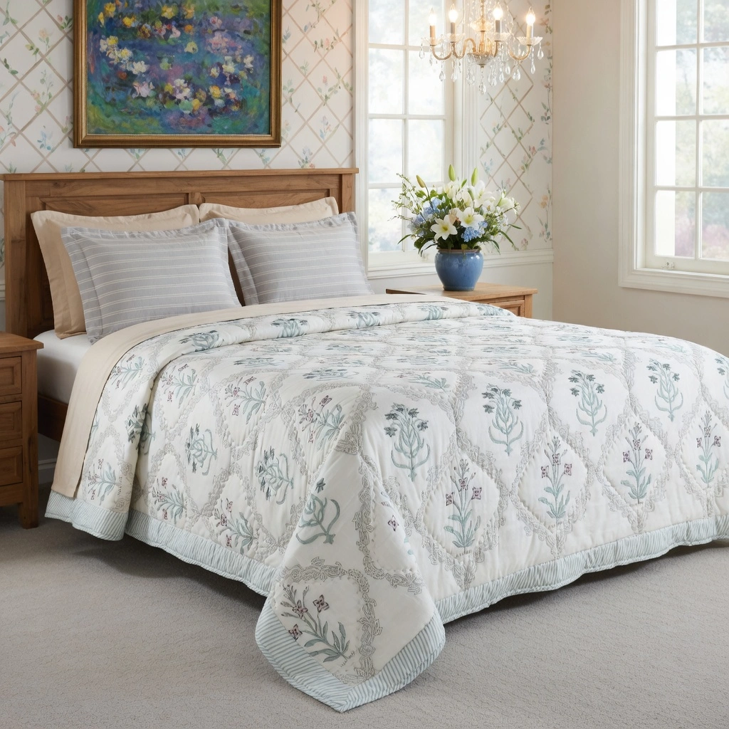Hand Block Printed Cotton Queen Size Quilt  261209