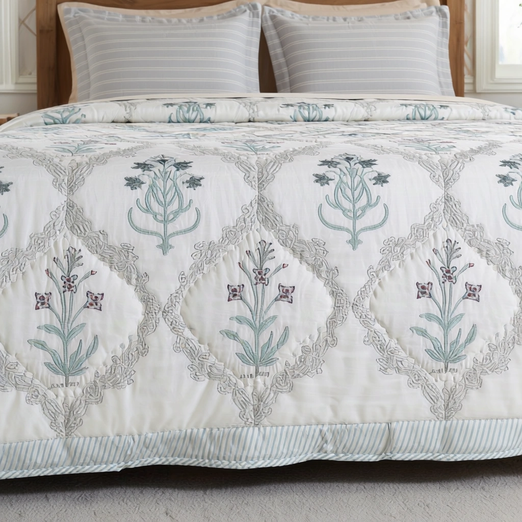 Hand Block Printed Cotton Queen Size Quilt  261209
