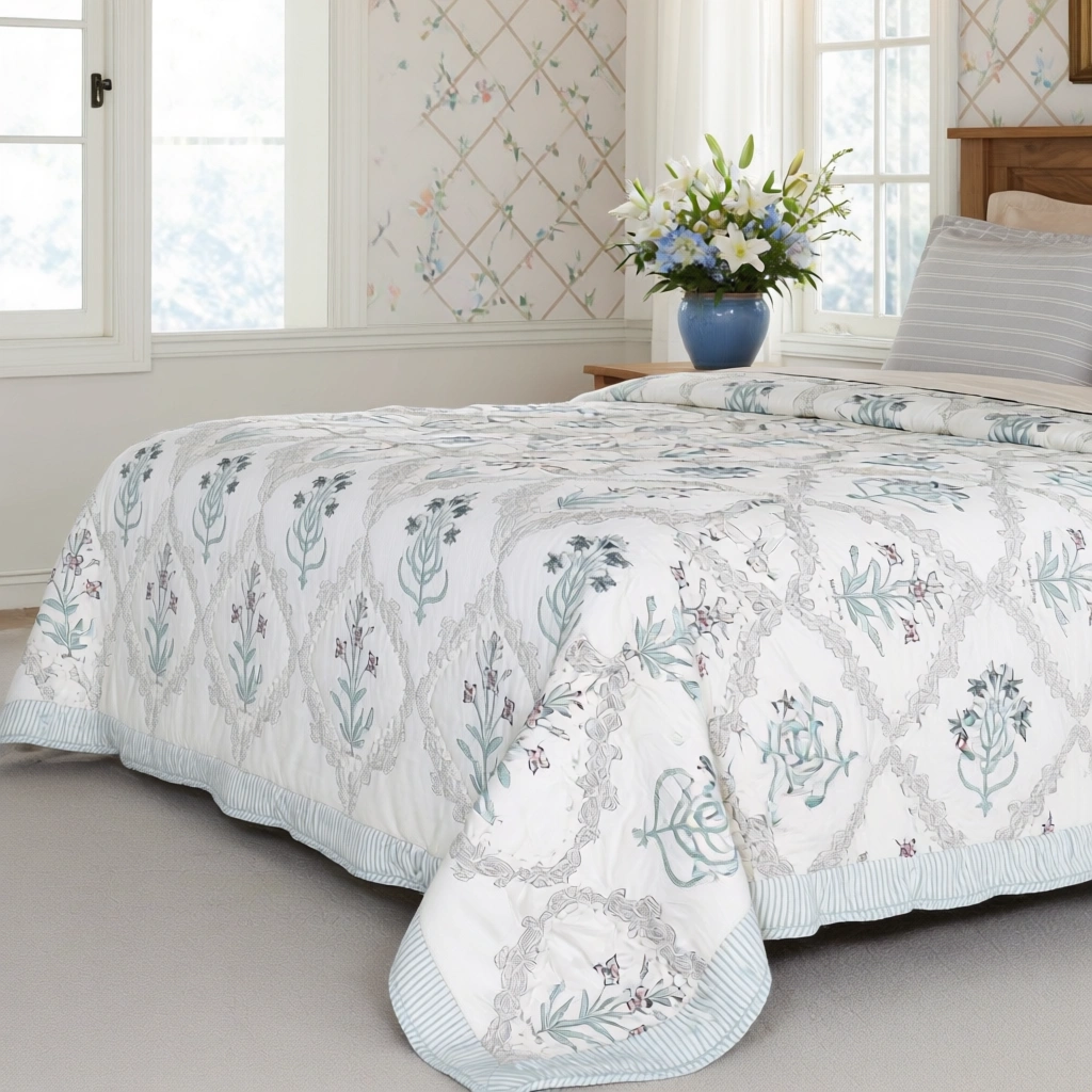 Hand Block Printed Cotton Queen Size Quilt  261209