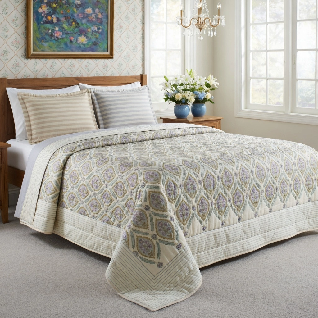 Hand Block Printed Cotton Queen Size Quilt  261210