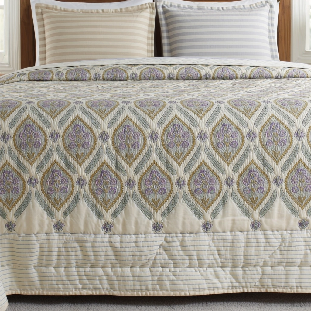 Hand Block Printed Cotton Queen Size Quilt  261210