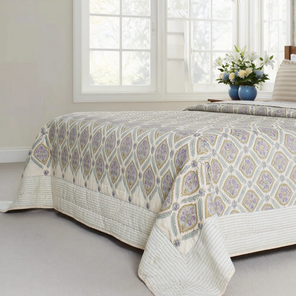 Hand Block Printed Cotton Queen Size Quilt 261210