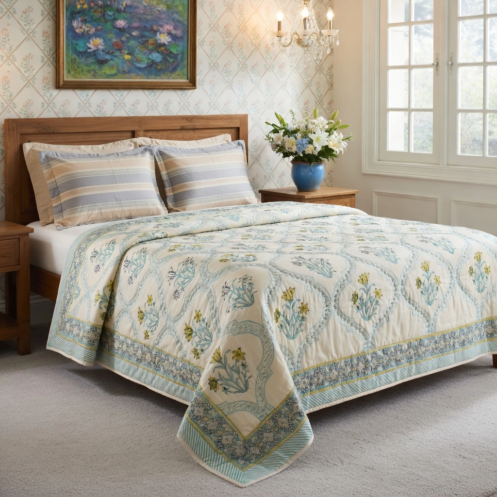 Hand Block Printed Cotton Queen Size Quilt 261211