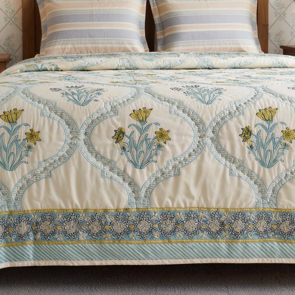 Hand Block Printed Cotton Queen Size Quilt  261211