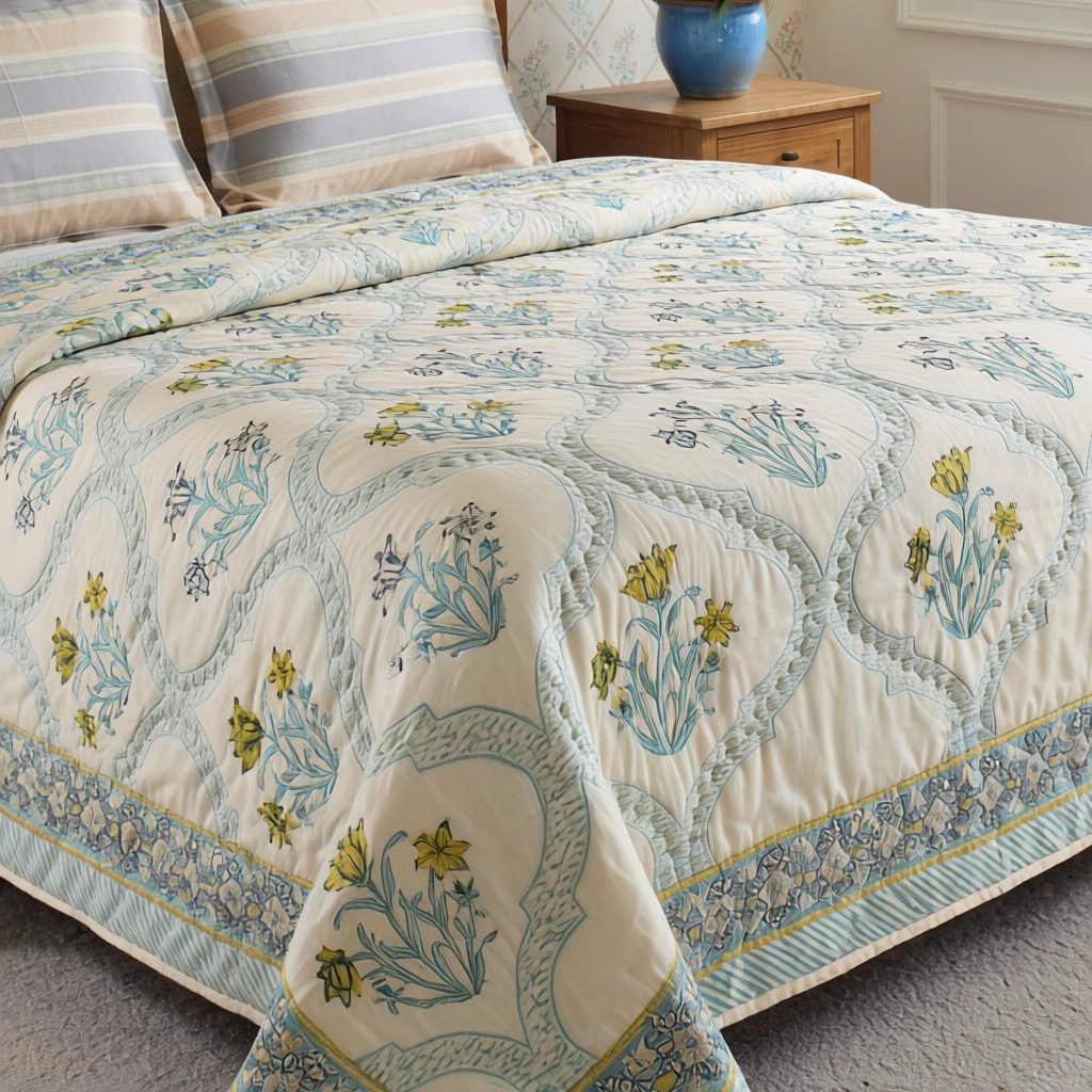 Hand Block Printed Cotton Queen Size Quilt  261211