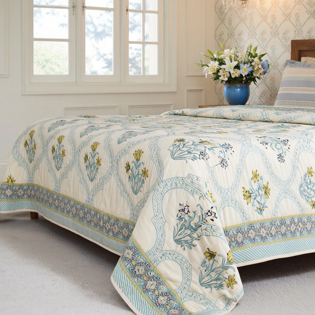 Hand Block Printed Cotton Queen Size Quilt 261211