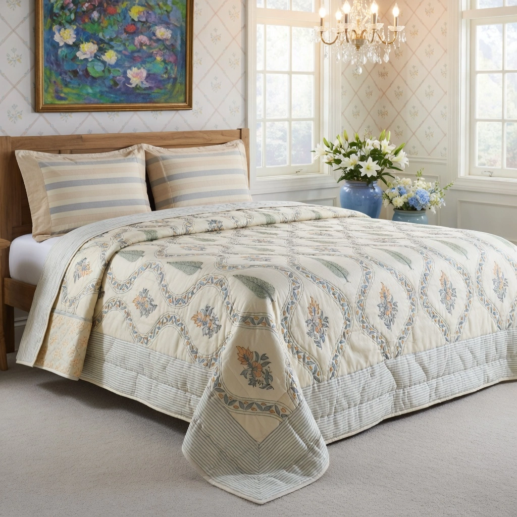 Hand Block Printed Cotton Queen Size Quilt 261212