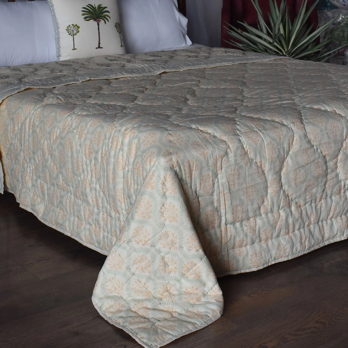 Hand Block Printed Cotton Queen Size Quilt  261212