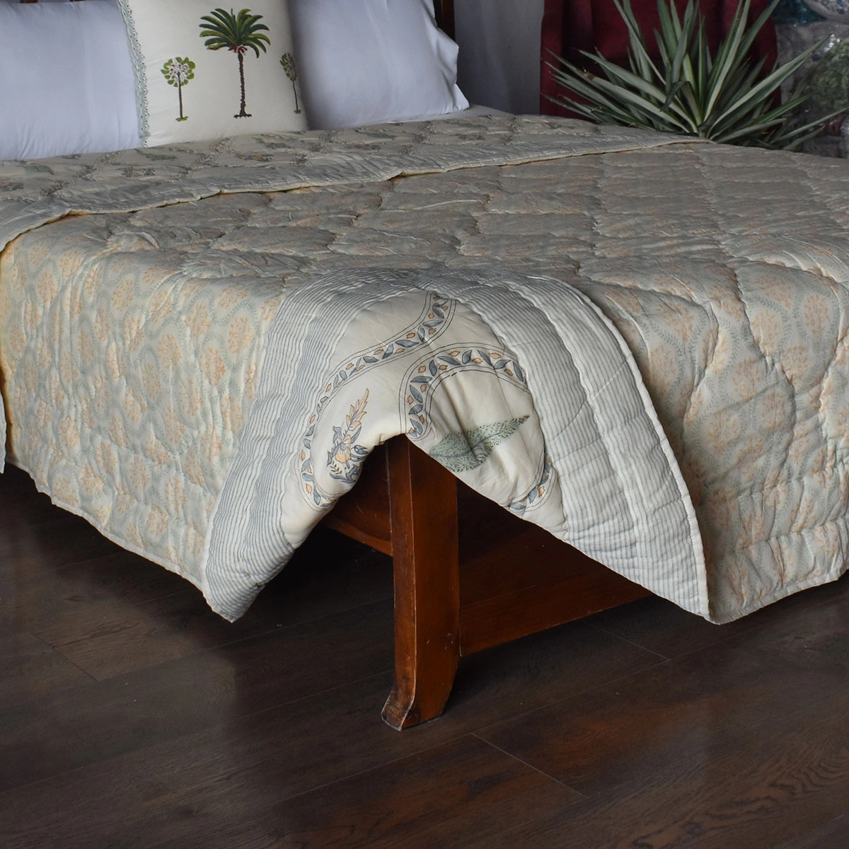 Hand Block Printed Cotton Queen Size Quilt  261212