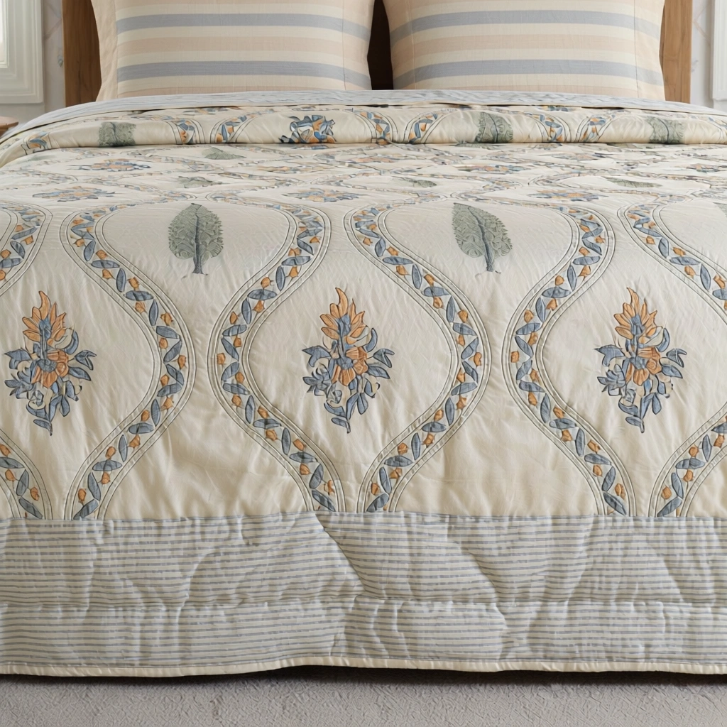 Hand Block Printed Cotton Queen Size Quilt  261212