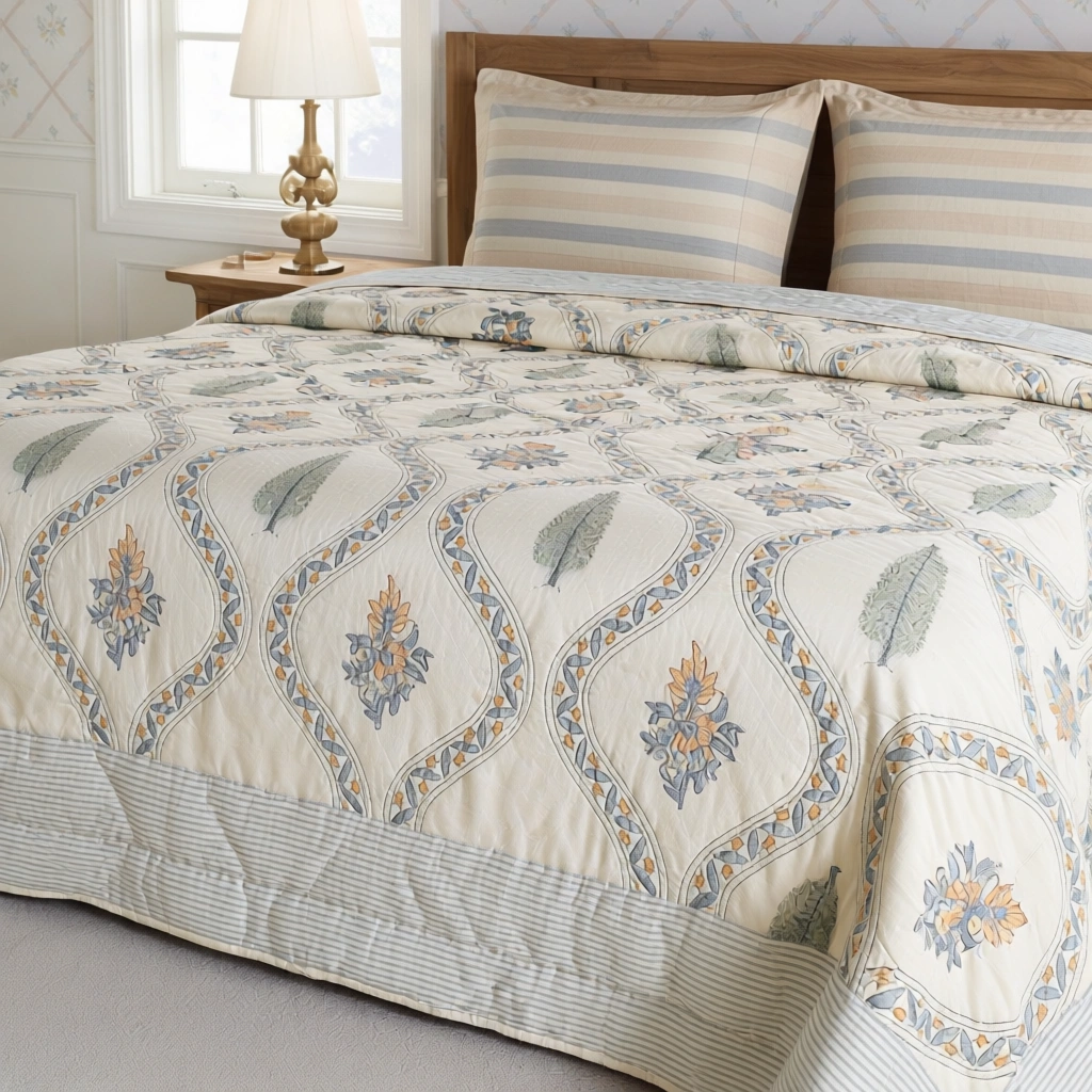Hand Block Printed Cotton Queen Size Quilt  261212