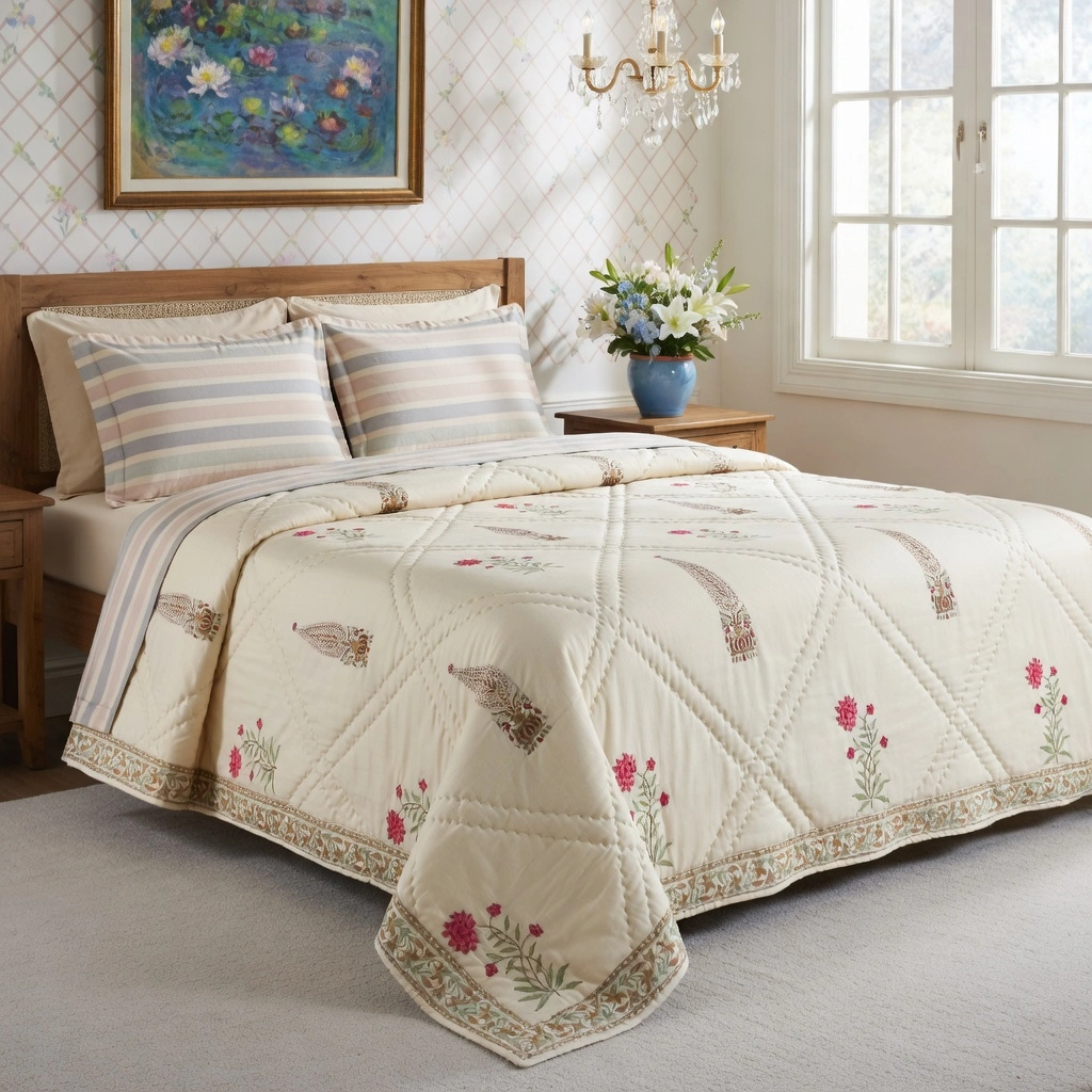 Hand Block Printed Cotton Queen Size Quilt 261213