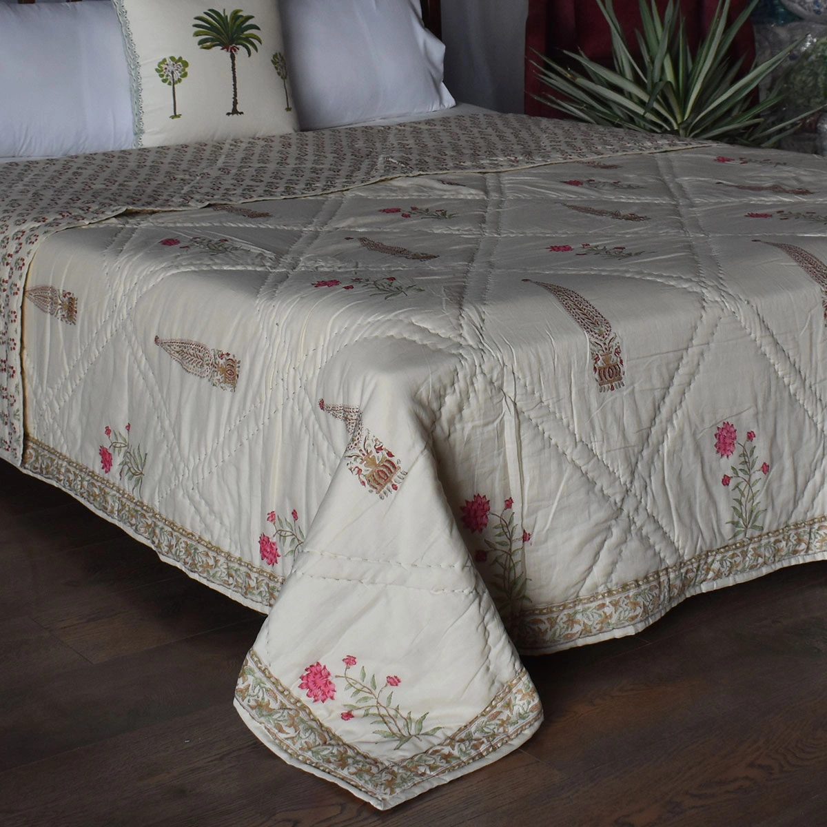 Hand Block Printed Cotton Queen Size Quilt 261213