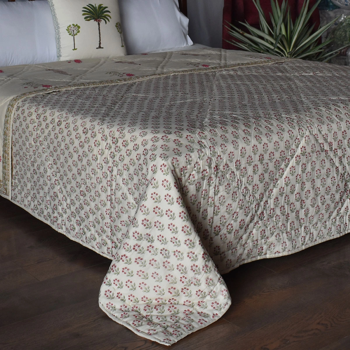Hand Block Printed Cotton Queen Size Quilt  261213
