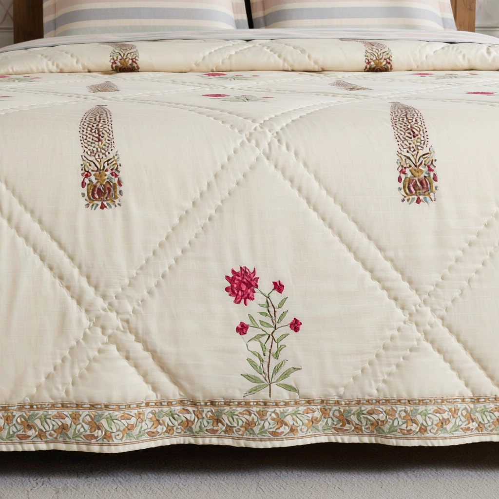 Hand Block Printed Cotton Queen Size Quilt 261213