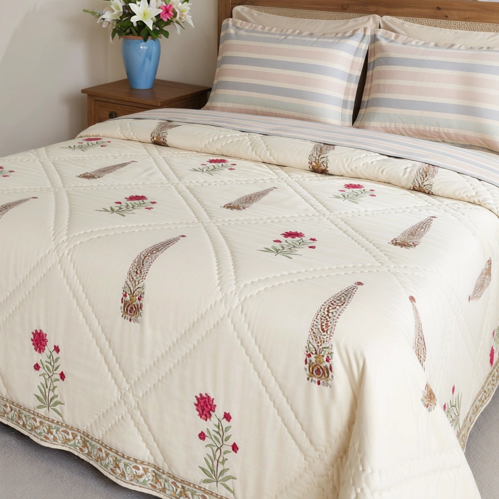 Hand Block Printed Cotton Queen Size Quilt  261213