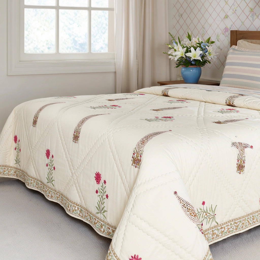 Hand Block Printed Cotton Queen Size Quilt 261213