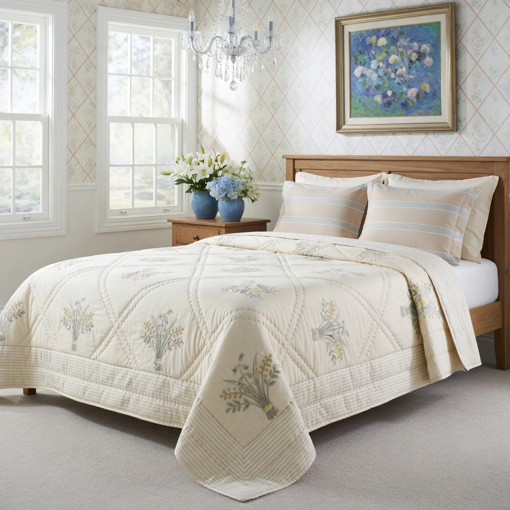 Hand Block Printed Cotton Queen Size Quilt 261214