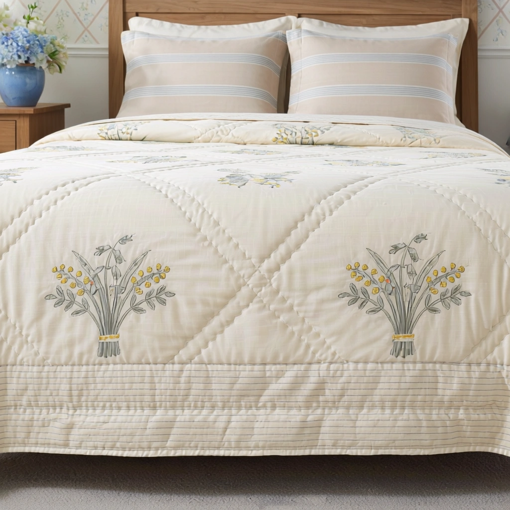Hand Block Printed Cotton Queen Size Quilt 261214